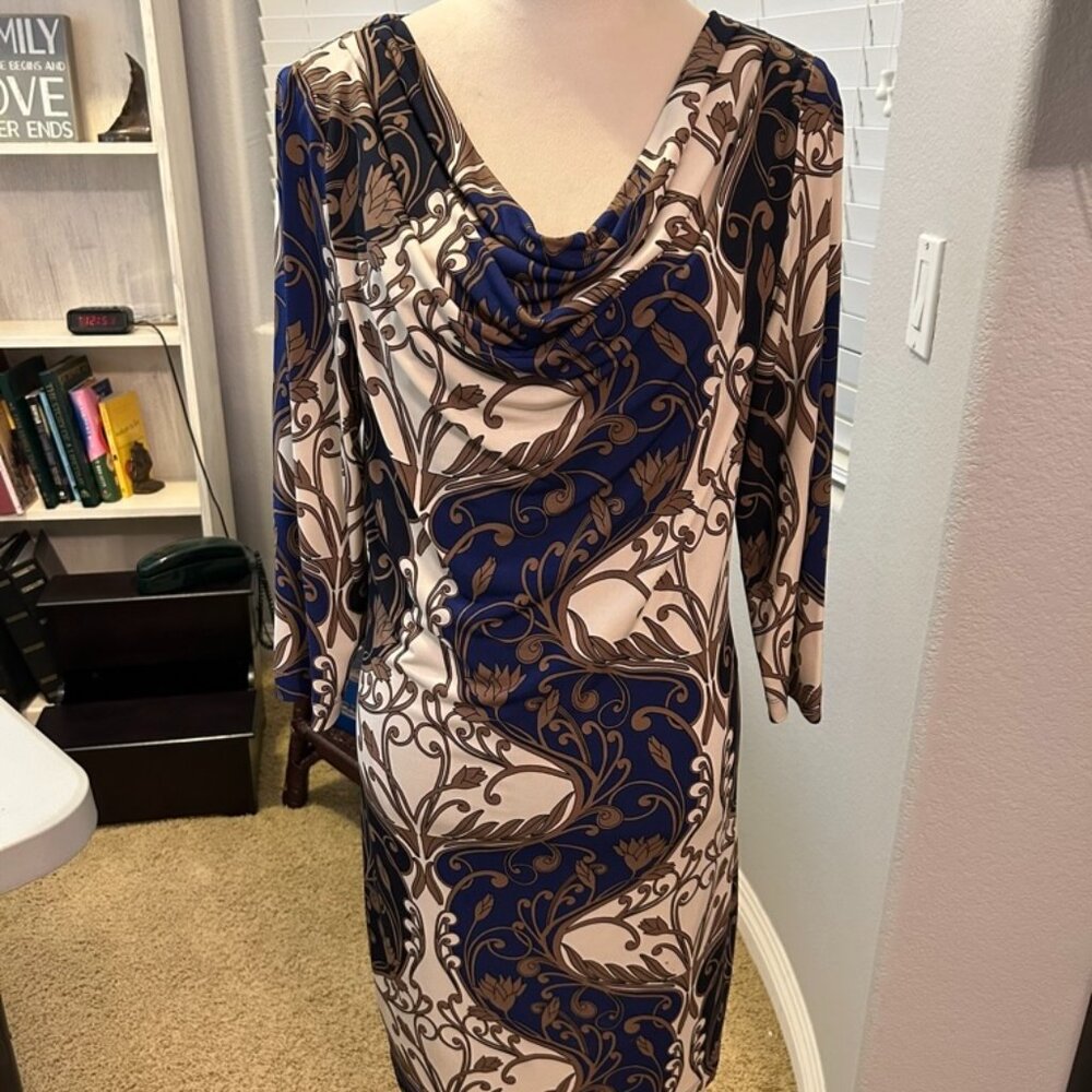 String tie waste patterned long sleeved dress by Jessica Howard size 10